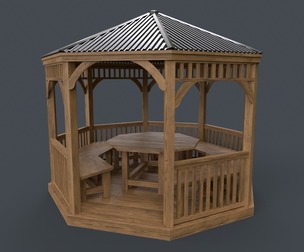 PBR Wooden Pergola Gazebo E2