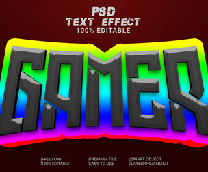 3D Gamer  PSD Fully Editable Text Effect. Layer Style PSD Mockup Template