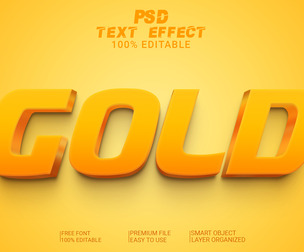 3D Gold PSD Fully Editable Text Effect. Layer Style PSD Mockup Template