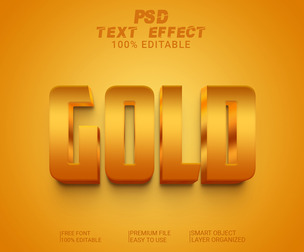 3D Gold PSD Fully Editable Text Effect. Layer Style PSD Mockup Template