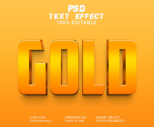 3D Gold PSD Fully Editable Text Effect. Layer Style PSD Mockup Template