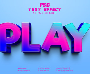 3D Play PSD Fully Editable Text Effect. Layer Style PSD Mockup Template