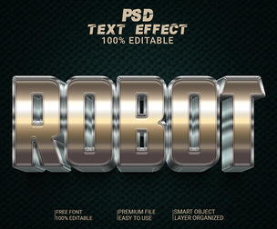 3D Robot PSD Fully Editable Text Effect. Layer Style PSD Mockup Template