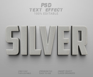3D Silver PSD Fully Editable Text Effect. Layer Style PSD Mockup Template