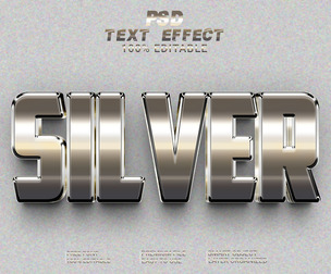 3D Silver PSD Fully Editable Text Effect. Layer Style PSD Mockup Template