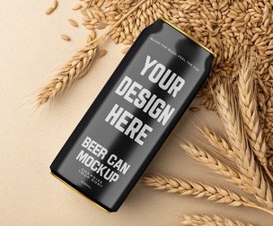 Craft Beer Can Mockup PSD Template, Wheat Grains