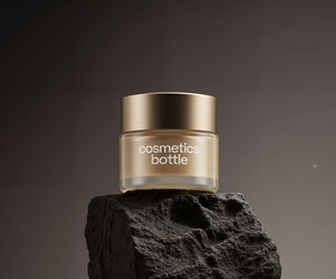 Glass Cosmetic Jar Mockup PSD Template on Dark Textured Rock