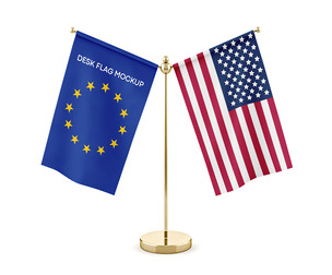 Desk Two Flag Mockup PSD Template - USA and European Union
