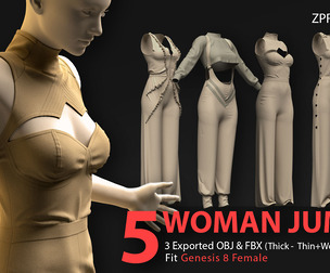 5 WOMAN JUMPSUIT PACK (VOL.01).MD-Clo3D-OBJ-FBX-Blender file