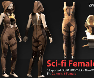 SCI-FI Female Outfit-CYBERPUNK-No01-MD-Clo3D-OBJ-FBX-Blender file