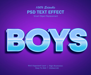 3D Boys PSD Fully Editable Text Effect. Layer Style PSD Mockup Template