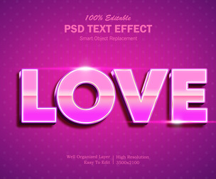 3D Love PSD Fully Editable Text Effect. Layer Style PSD Mockup Template