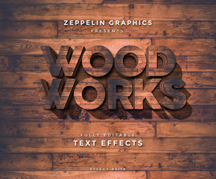 Wood Works PSD Fully Editable Text Effect. Layer Style PSD Mockup Template