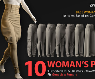 10 WOMAN'S PANTS-VOL01-MD-Clo3D-OBJ-FBX-Blender file