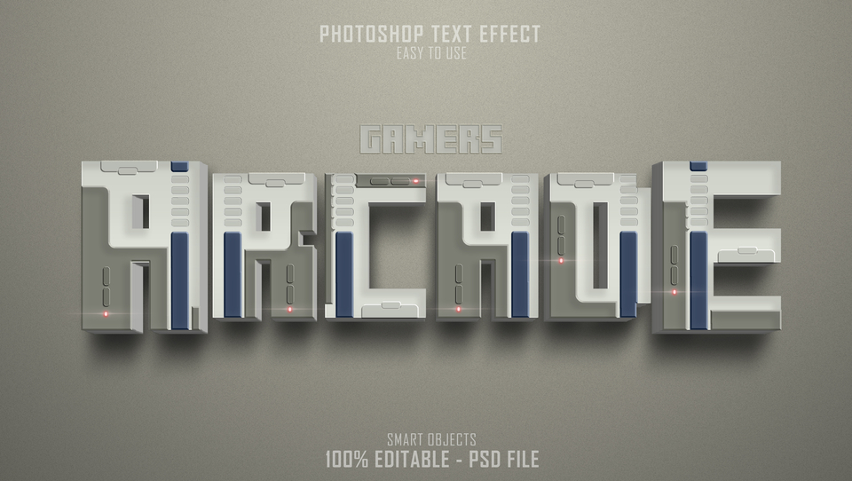 3D Arcade PSD Fully Editable Text Effect. Layer Style PSD Mockup Template