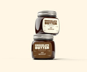Stacked Chocolate Nut Butter Jar Mockup PSD Template