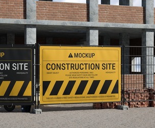 Dual Construction Site Safety Banner Mockup PSD Template