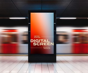 Vertical Digital Advertising Screen Mockup PSD Template - Metro Station