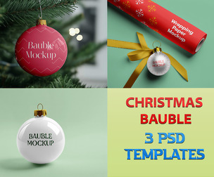 Christmas Bauble Mockup PSD Template - 3 Scene Collection