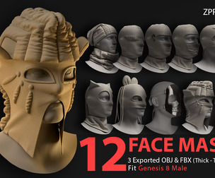 12 FACE MASKS(VOL.01)Helmet/ Balaclava/ Ski/ Ninja-MD-Clo3D-OBJ-FBX-Blender file