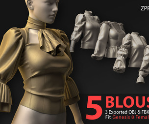 5 FEMALE BLOUSES PACK (VOL.01)-MD-Clo3D-OBJ-FBX-Blender file