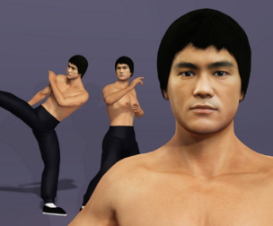Bruce Lee The Martial Arts Legend with Nunchaku Fully Rigged UE