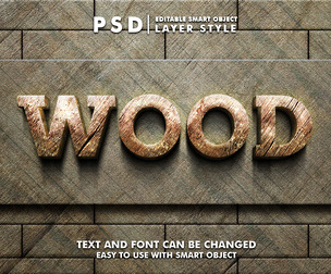 Wood PSD Fully Editable Text Effect. Layer Style PSD Mockup Template