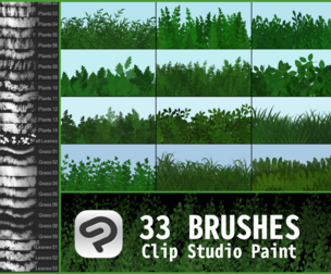 Clip Studio Paint Foliage Brush Set: Grass, Leaves, Plants, Nature, Vegetation