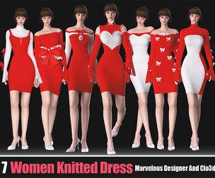 7 Women Knitted Outfits (CLO3D, MD PROJECTS+OBJ+FBX) Vol 01