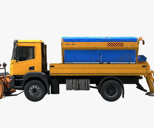 Aged Snow Plow Truck 3D Model - Winter Service Vehicle with Plow and Salt Spreader