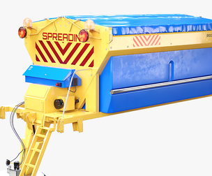 Yellow Road Salt Spreader Model - Winter Snow Removal Equipment for Trucks, PBR textures.