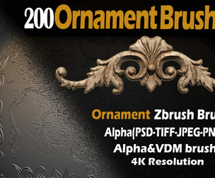200 Ornament Brushes for ZBrush – Alpha & VDM – 4K – Vol.2