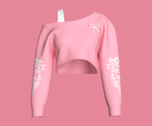 Girls Long Neck Crop Printed Sweatshirt | Marvelous / Clo3d / obj / fbx