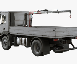 Realistic Flatbed Truck with Loader Crane Aged and Rusted