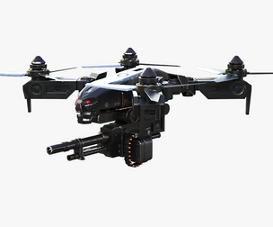 Futuristic Military Attack Drone Quadcopter Gun
