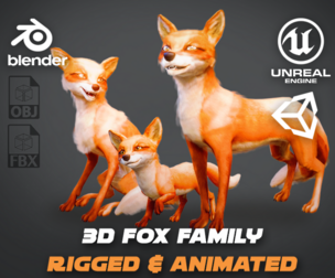 Fox Family Pack - Stylized Animated Game-Ready Characters