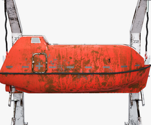 Aged Lifeboat with Davit Crane System Marine Rescue Vessel Model