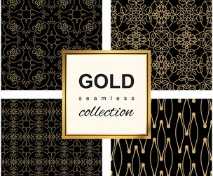 Gold Seamless Pattern Collection. Floral ornamental luxury decoration, EPS File.
