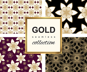 Gold Seamless Pattern Collection. Floral ornamental luxury decoration, EPS File.