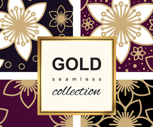 Gold Seamless Pattern Collection. Floral ornamental luxury decoration, EPS File.