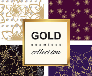 Gold Seamless Pattern Collection. Floral ornamental luxury decoration, EPS File.