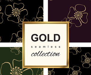 Gold Seamless Pattern Collection. Floral ornamental luxury decoration, EPS File.