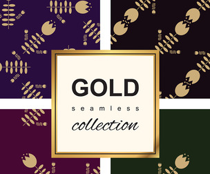 Gold Seamless Pattern Collection. Floral ornamental luxury decoration, EPS File.