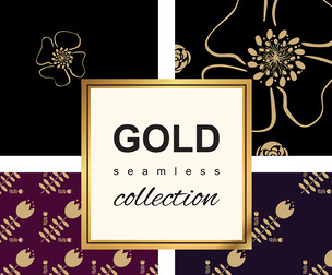 Gold Seamless Pattern Collection. Floral ornamental luxury decoration, EPS File.