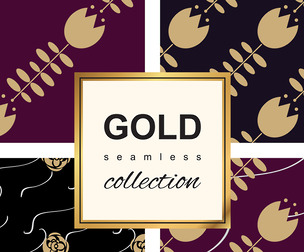 Gold Seamless Pattern Collection. Floral ornamental luxury decoration, EPS File.