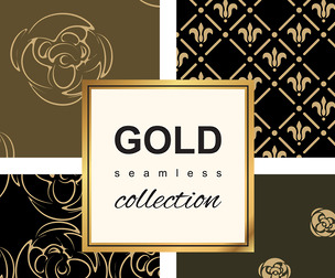 Gold Seamless Pattern Collection. Floral ornamental luxury decoration, EPS File.