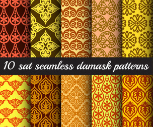 10 Damask patterns .Vector Seamless Texture Patterns, EPS File.