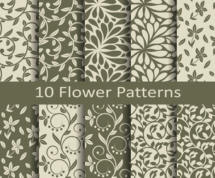 10 Flower patterns 1.Vector Seamless Texture Patterns, EPS File.