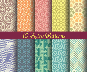 10 Retro patterns.Vector Seamless Texture Patterns, EPS File.