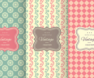 3 Retro Vintange Vector Seamless Texture Patterns, EPS File.